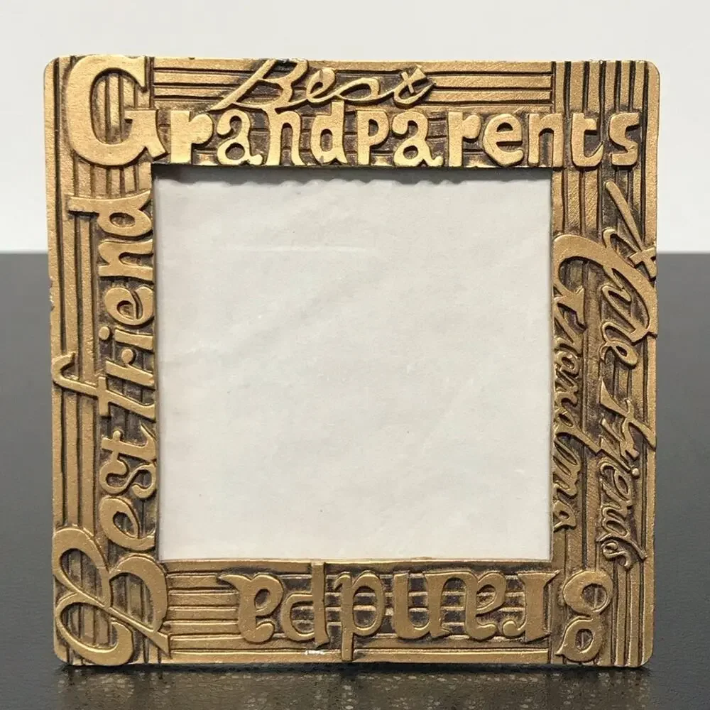 Grandparents Grandchildren Gold Brass Metal Photo Picture Frame 3.5